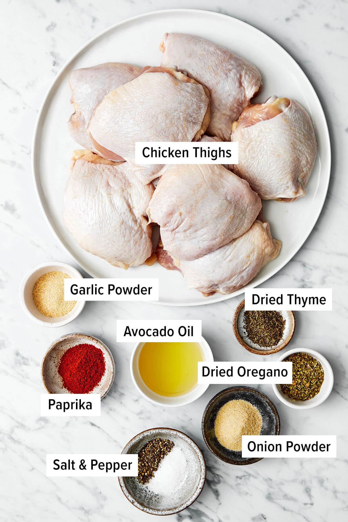 Ingredients for baked chicken thighs.
