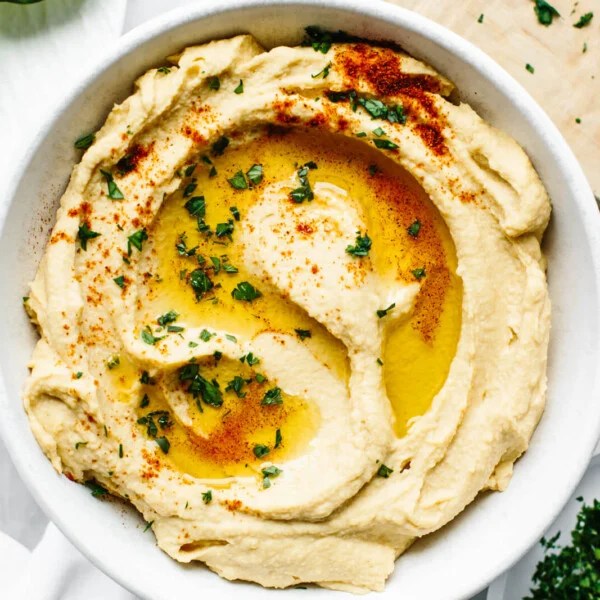 A bowl of homemade hummus