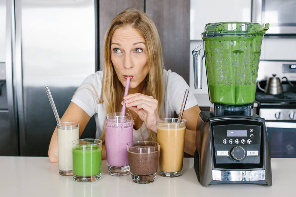 Lisa Bryan drinking a variety of smoothies
